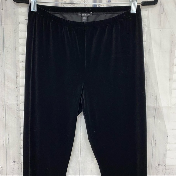 Eileen Fisher Black Velour Black Pull-On Ankle Leggings Recycled Polyester - Picture 3 of 9